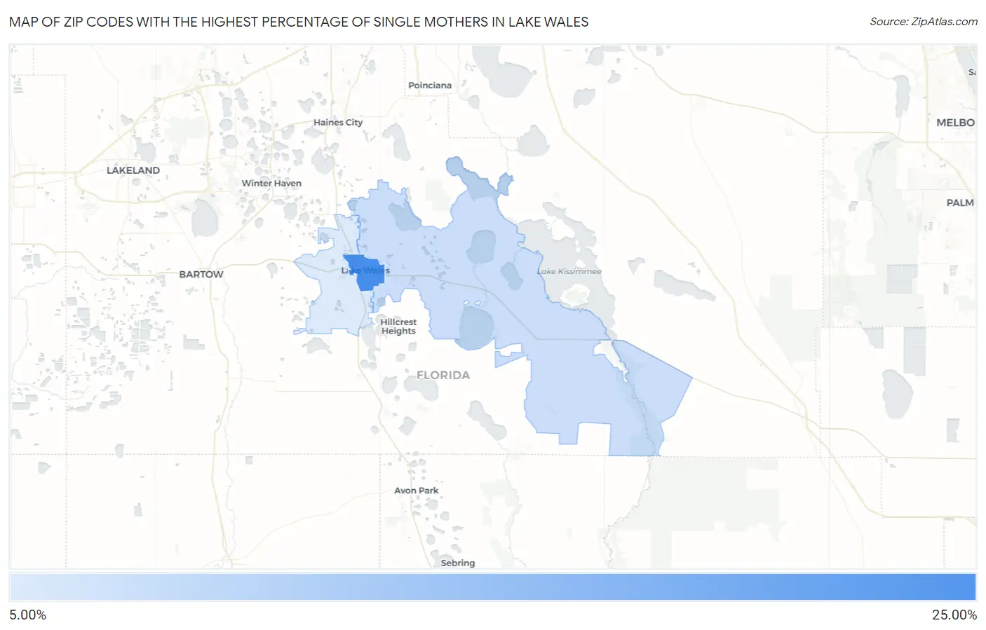 Zip Codes with the Highest Percentage of Single Mothers in Lake Wales Map