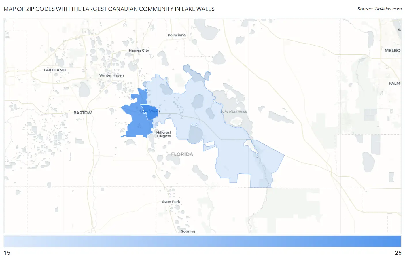 Zip Codes with the Largest Canadian Community in Lake Wales Map