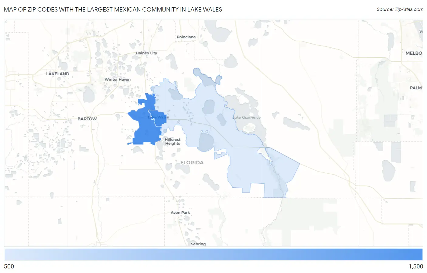 Zip Codes with the Largest Mexican Community in Lake Wales Map