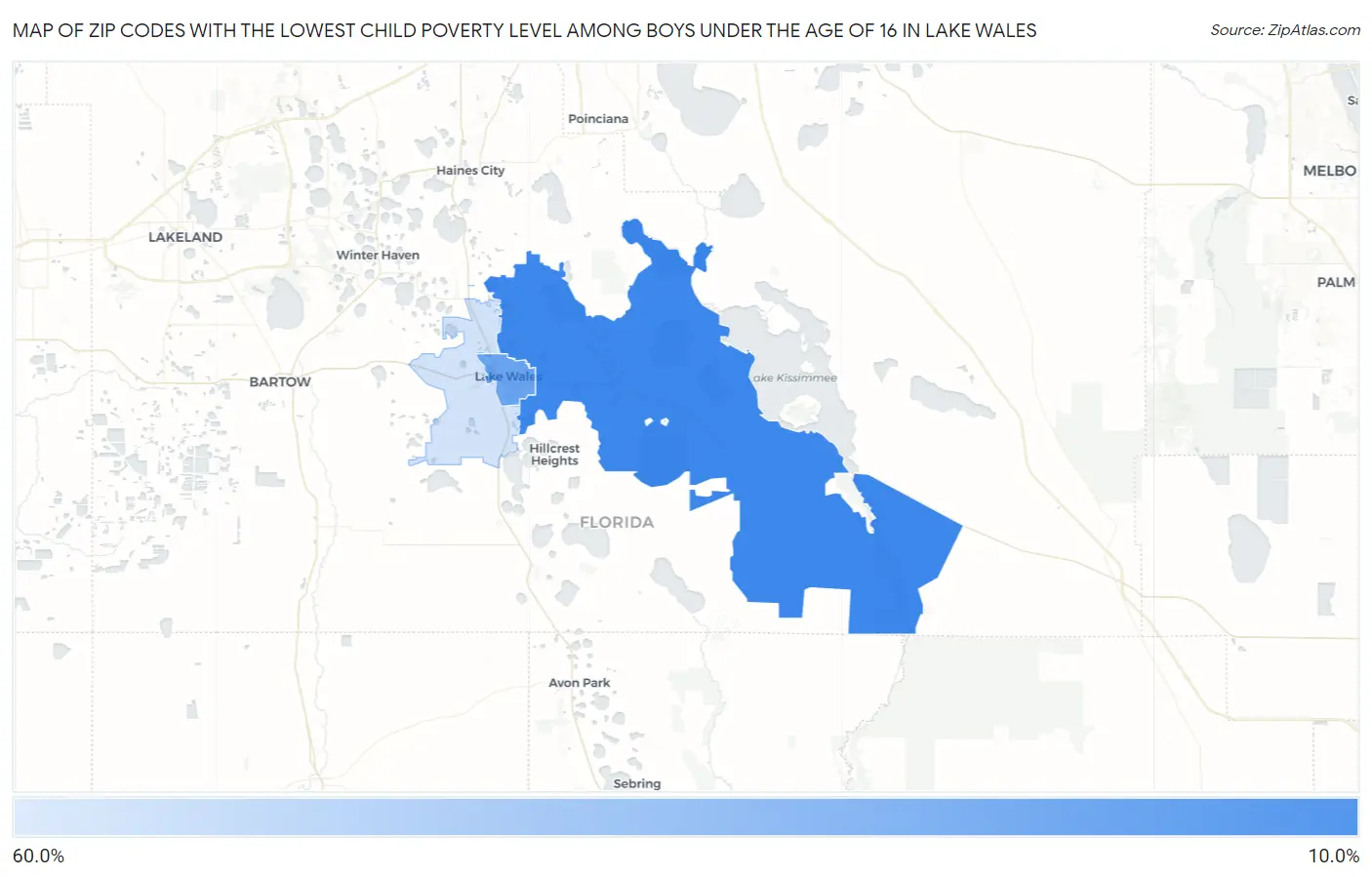 Zip Codes with the Lowest Child Poverty Level Among Boys Under the Age of 16 in Lake Wales Map