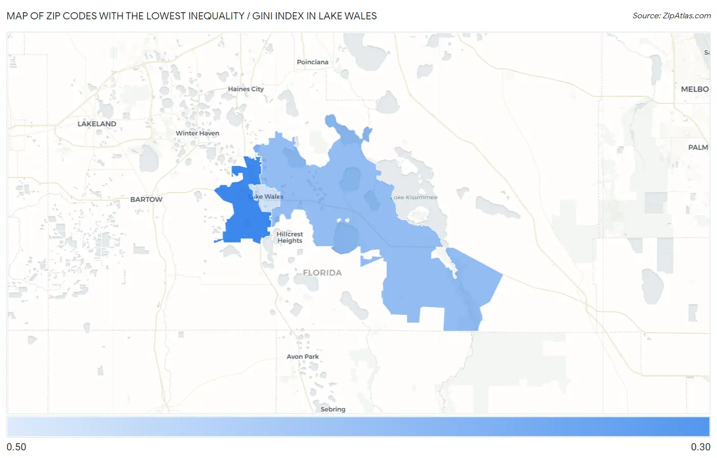 Zip Codes with the Lowest Inequality / Gini Index in Lake Wales Map