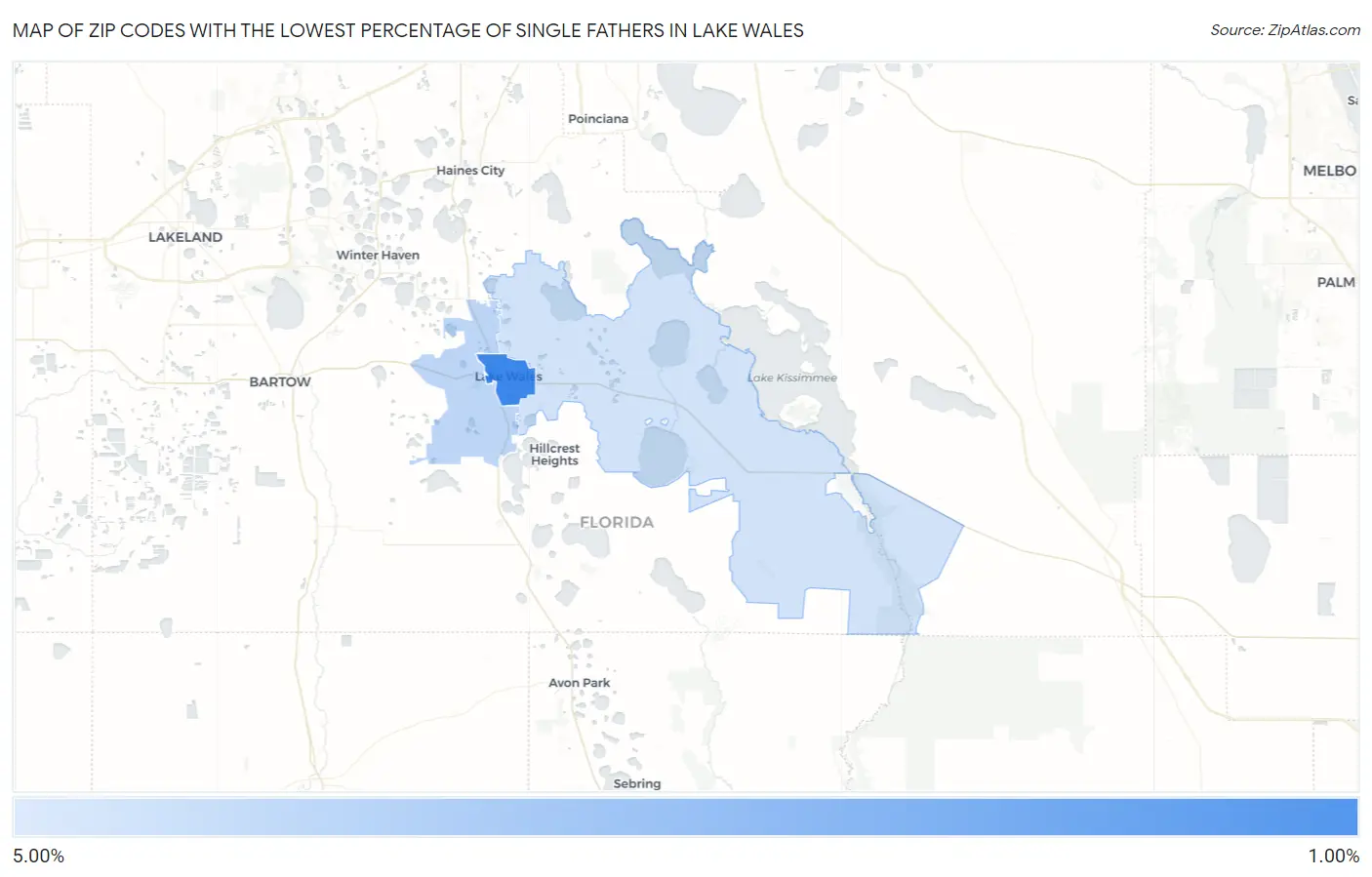 Zip Codes with the Lowest Percentage of Single Fathers in Lake Wales Map