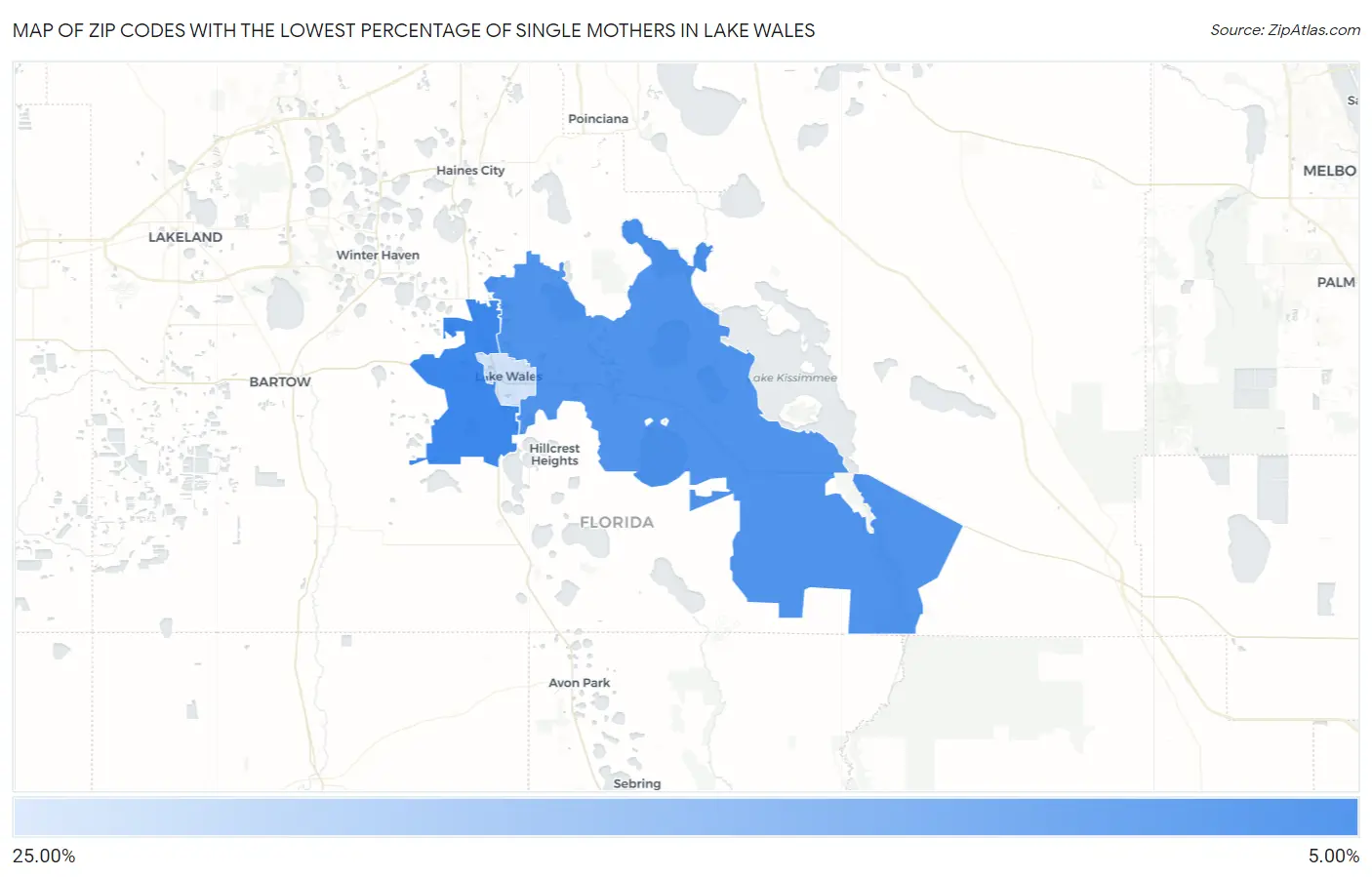 Zip Codes with the Lowest Percentage of Single Mothers in Lake Wales Map