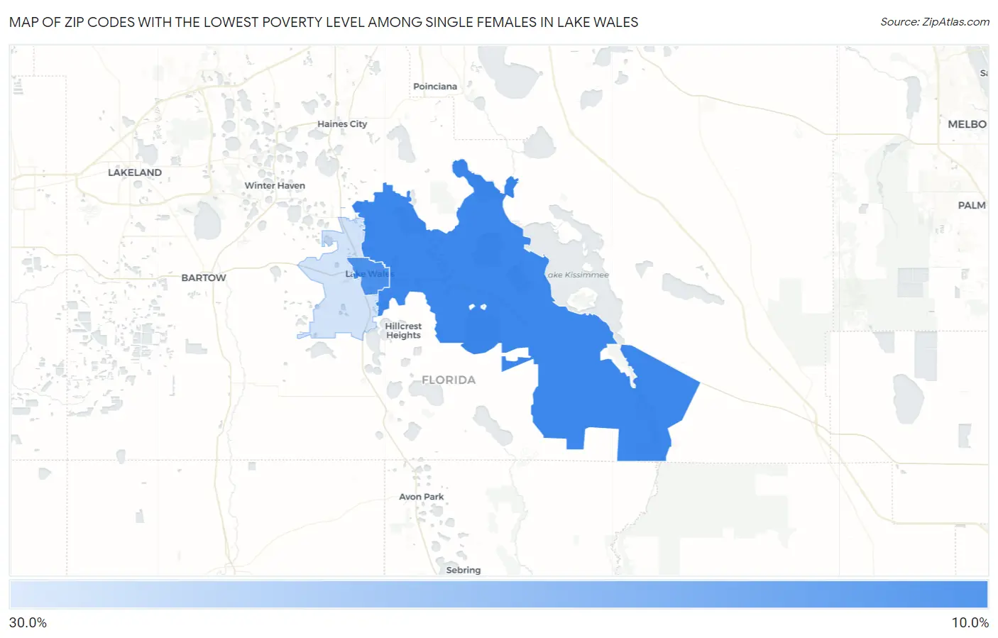 Zip Codes with the Lowest Poverty Level Among Single Females in Lake Wales Map