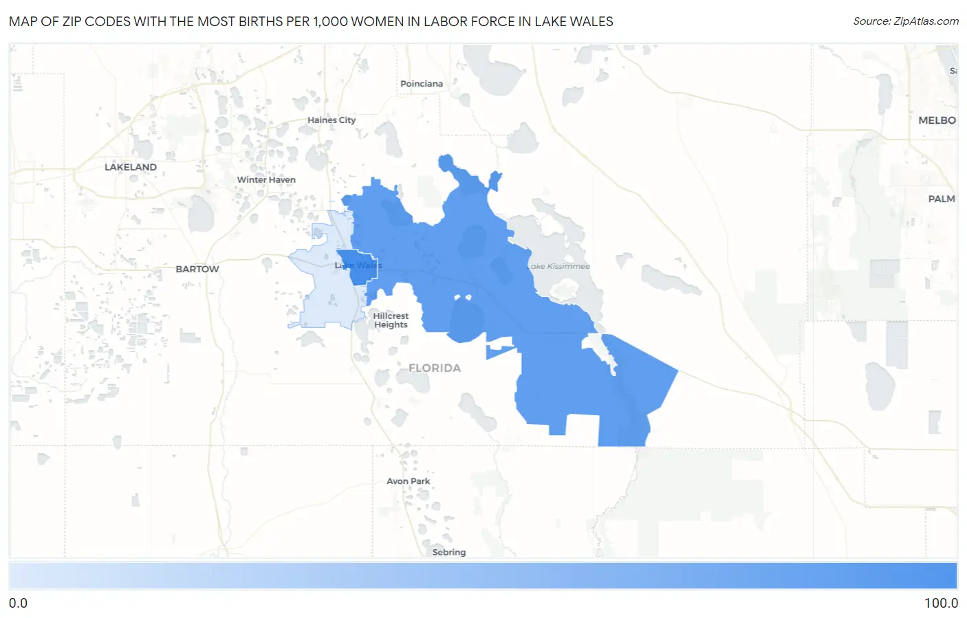 Zip Codes with the Most Births per 1,000 Women in Labor Force in Lake Wales Map