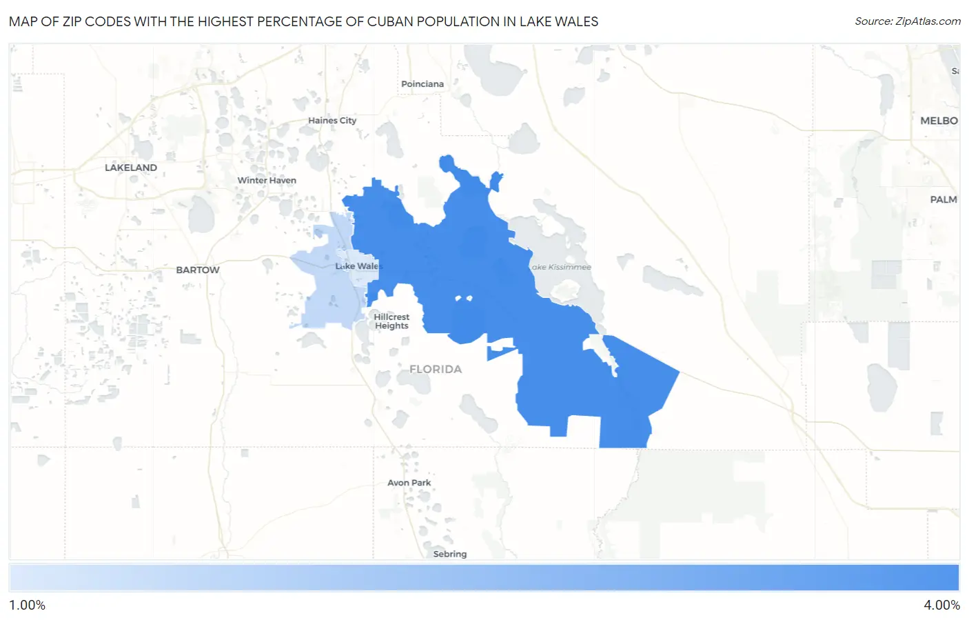 Zip Codes with the Highest Percentage of Cuban Population in Lake Wales Map