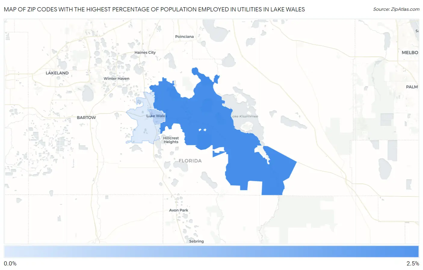 Zip Codes with the Highest Percentage of Population Employed in Utilities in Lake Wales Map