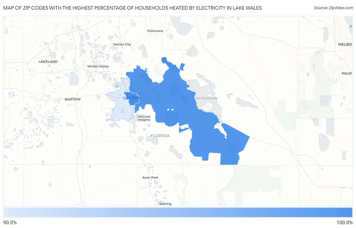 Zip Codes with the Highest Percentage of Households Heated by Electricity in Lake Wales Map