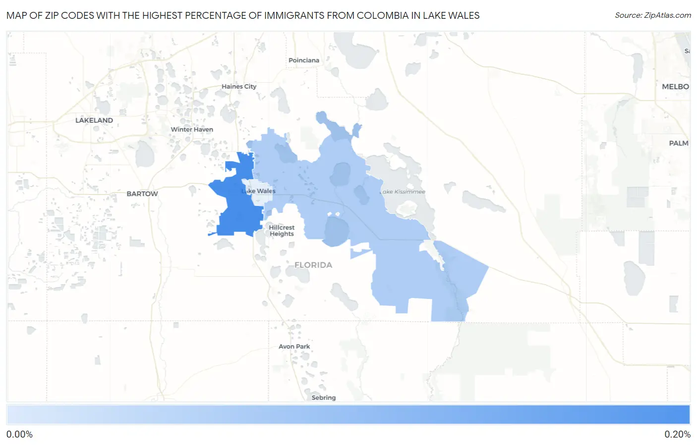 Zip Codes with the Highest Percentage of Immigrants from Colombia in Lake Wales Map