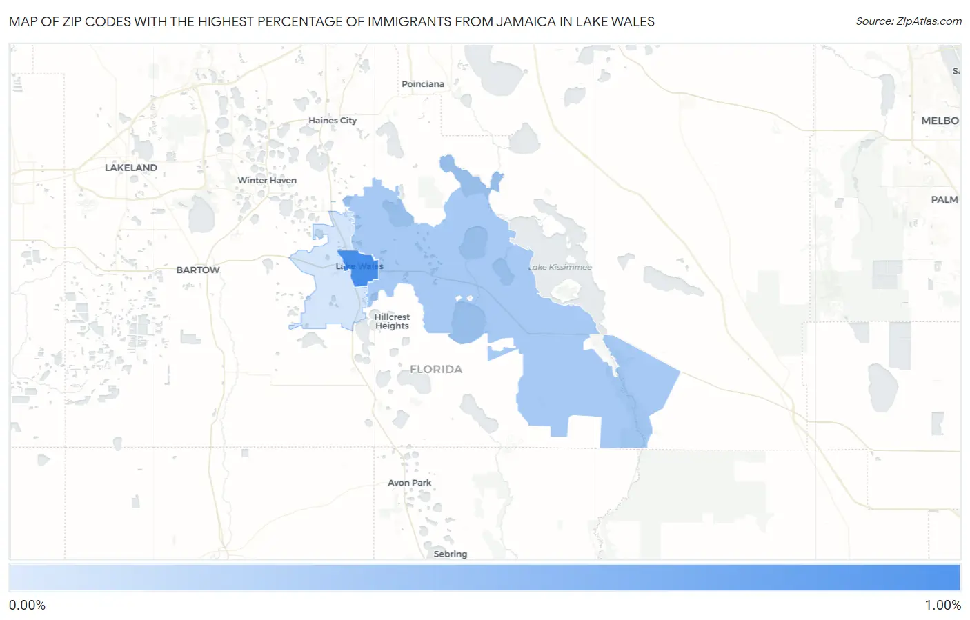 Zip Codes with the Highest Percentage of Immigrants from Jamaica in Lake Wales Map