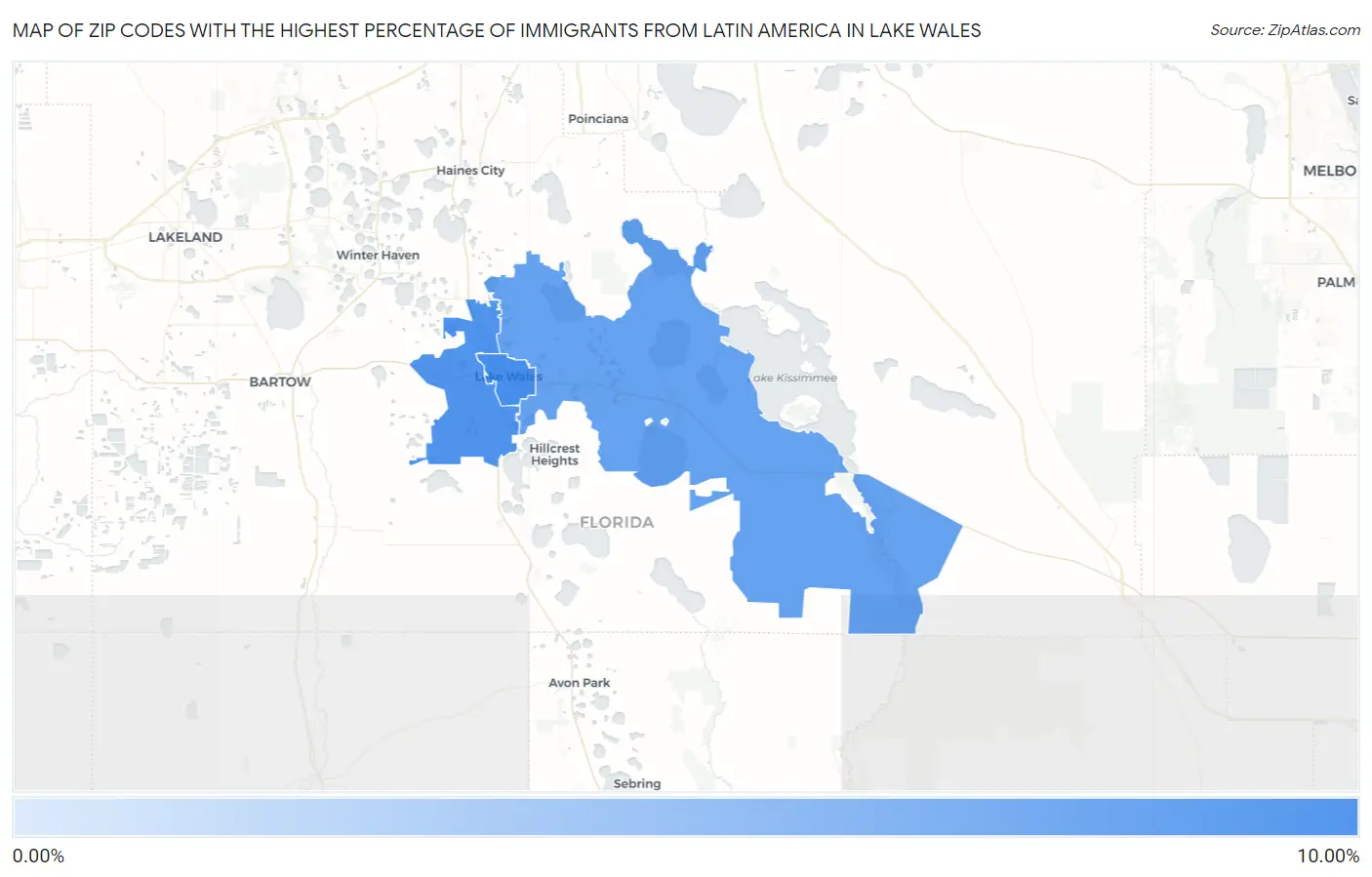 Zip Codes with the Highest Percentage of Immigrants from Latin America in Lake Wales Map