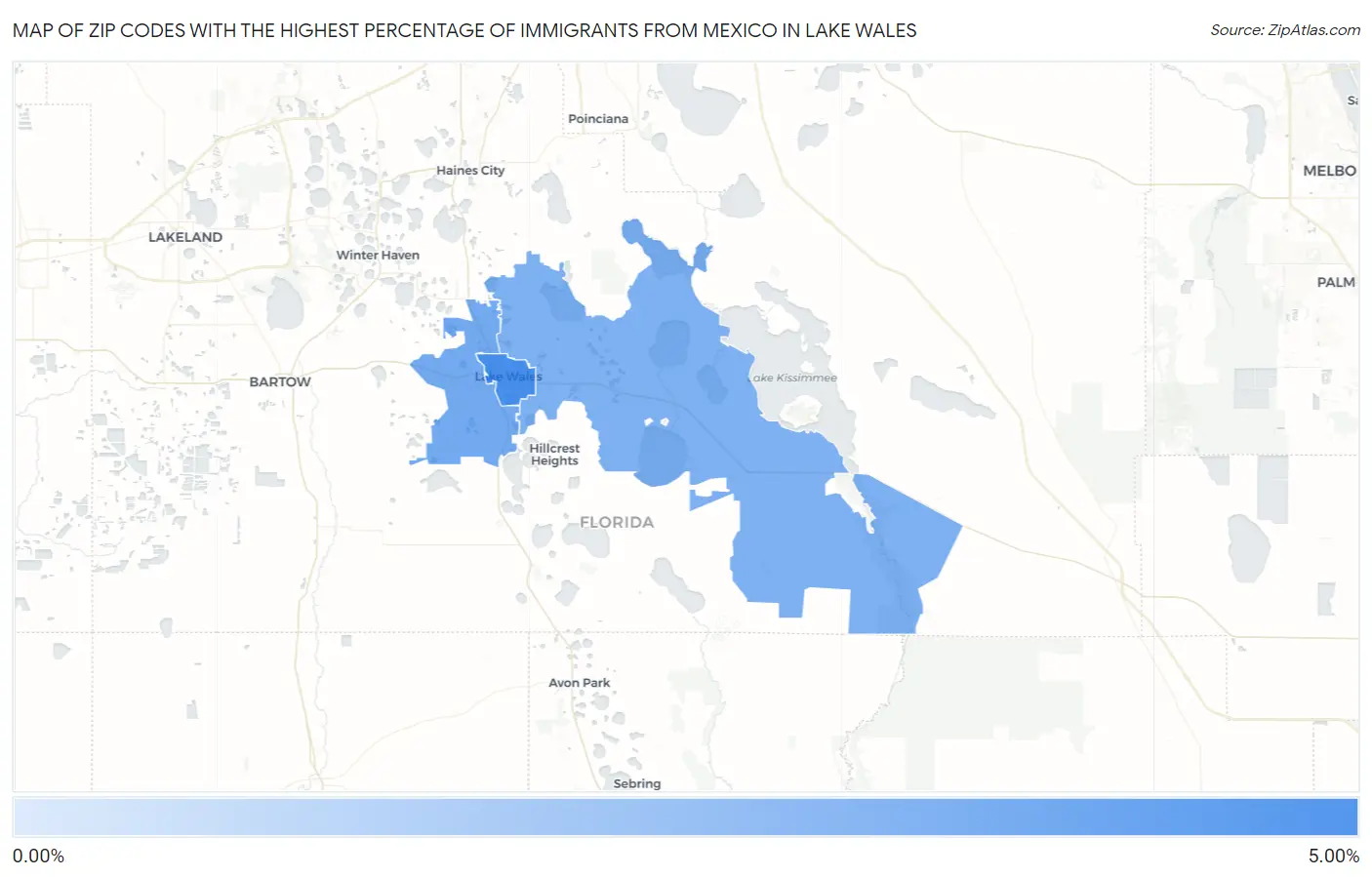 Zip Codes with the Highest Percentage of Immigrants from Mexico in Lake Wales Map
