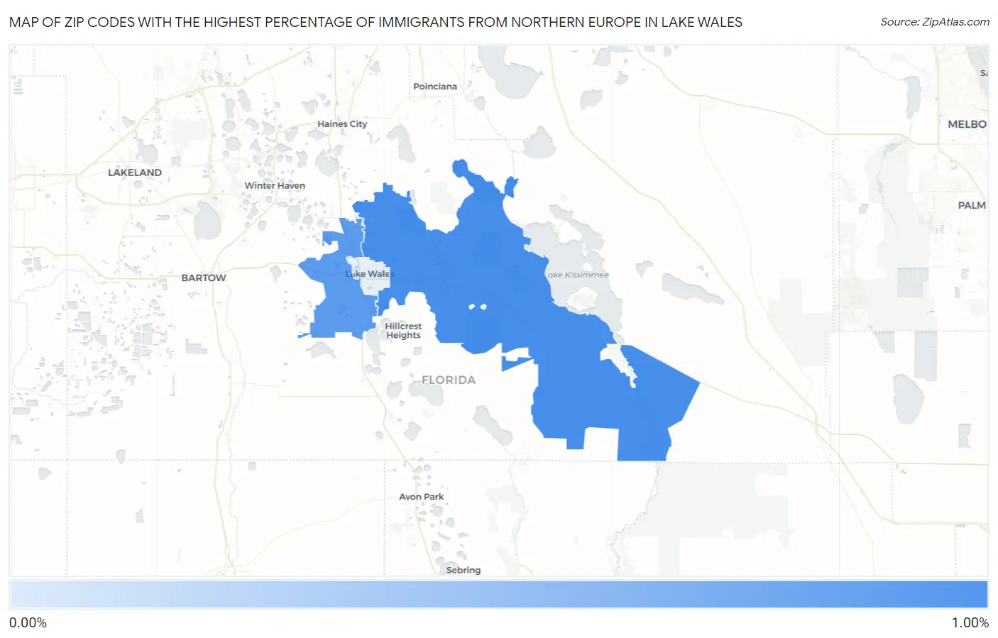 Zip Codes with the Highest Percentage of Immigrants from Northern Europe in Lake Wales Map