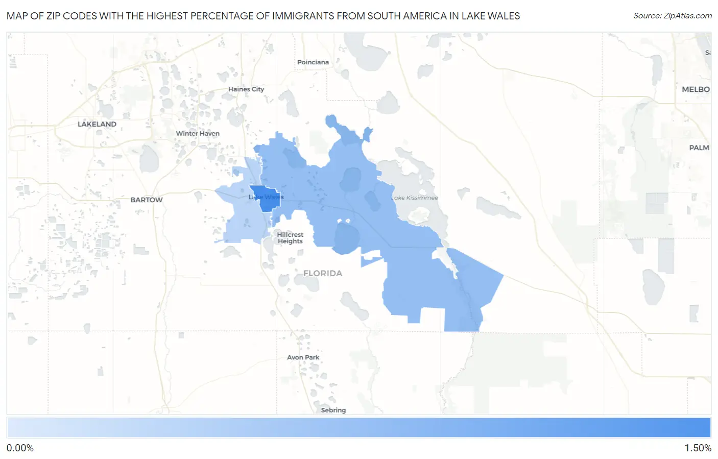 Zip Codes with the Highest Percentage of Immigrants from South America in Lake Wales Map