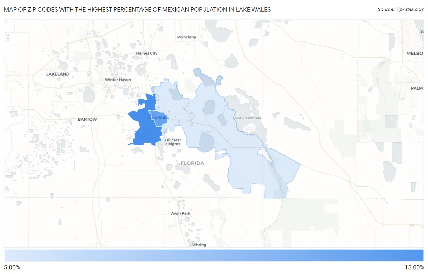 Zip Codes with the Highest Percentage of Mexican Population in Lake Wales Map
