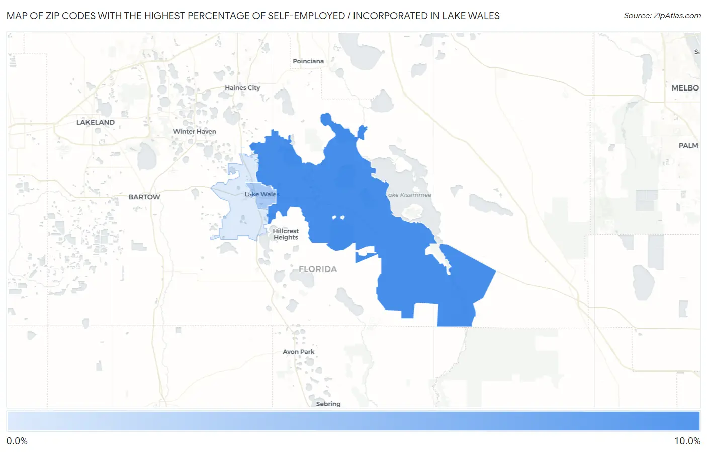 Zip Codes with the Highest Percentage of Self-Employed / Incorporated in Lake Wales Map