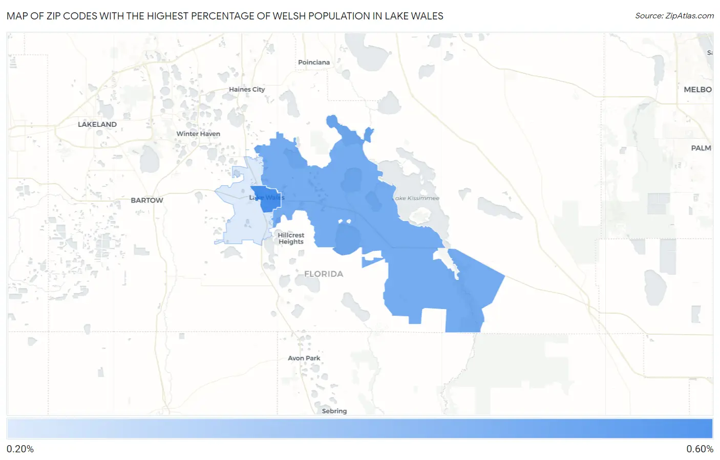 Zip Codes with the Highest Percentage of Welsh Population in Lake Wales Map