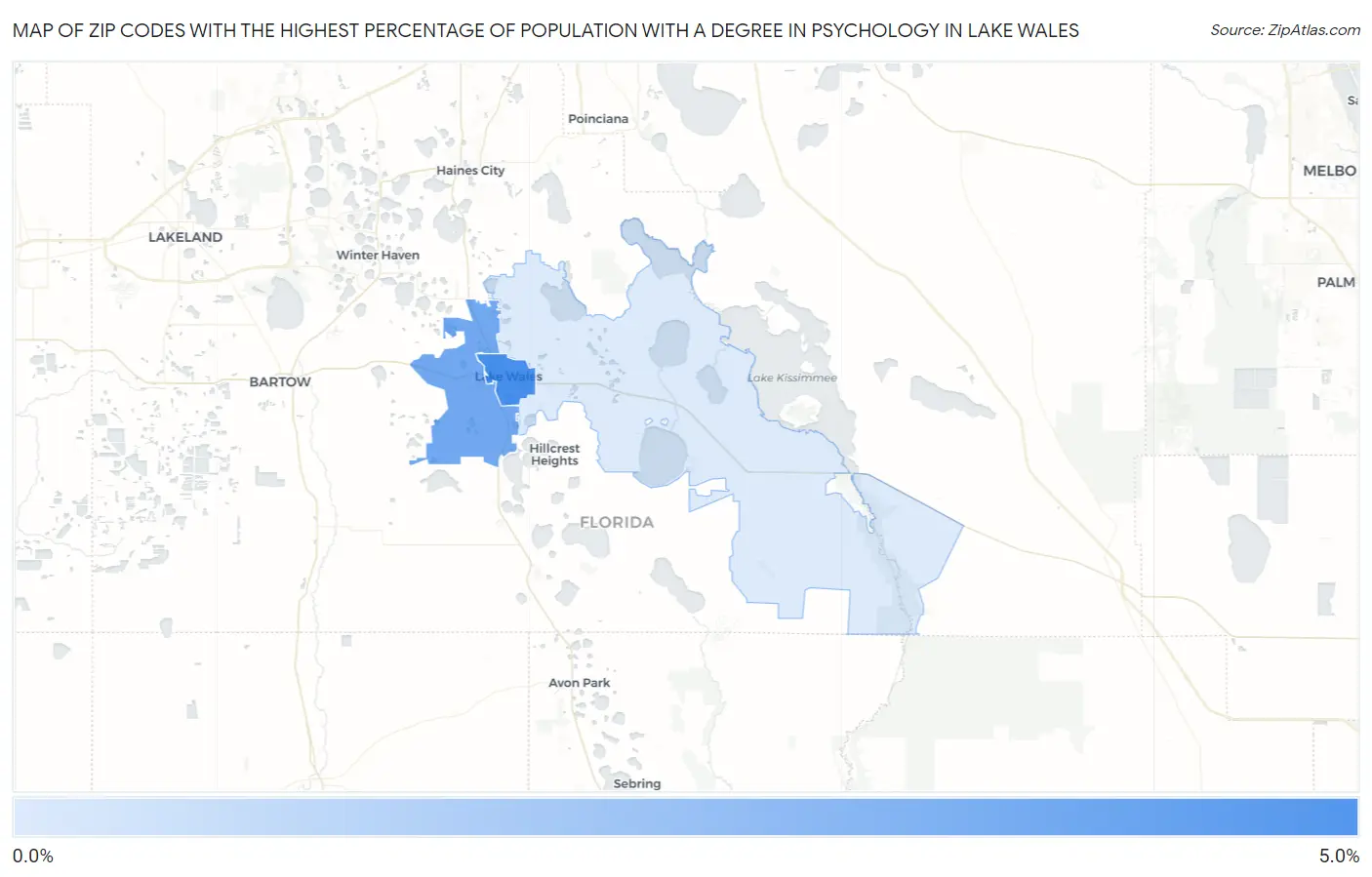Zip Codes with the Highest Percentage of Population with a Degree in Psychology in Lake Wales Map
