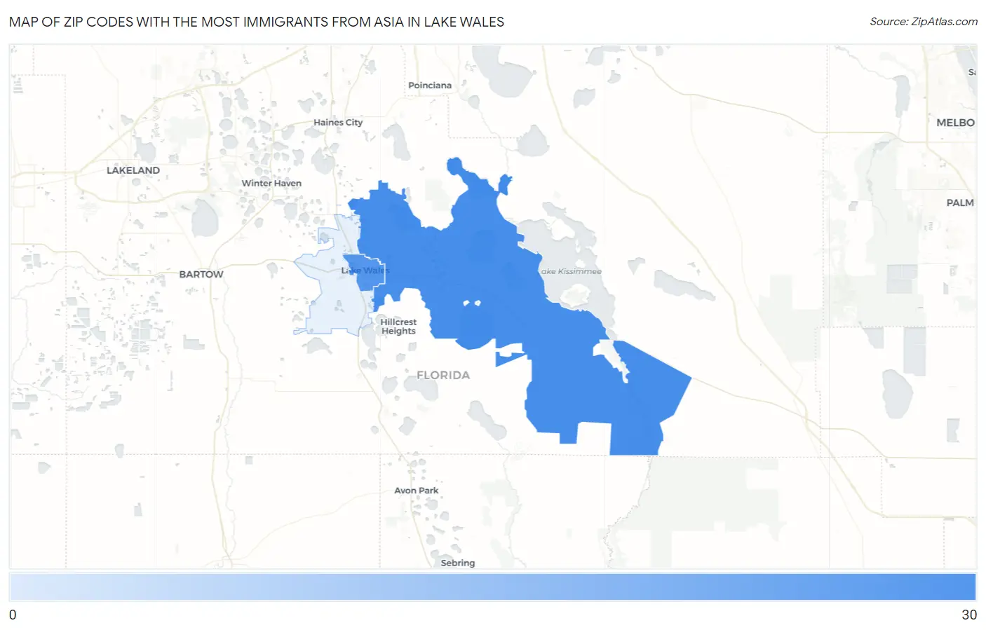 Zip Codes with the Most Immigrants from Asia in Lake Wales Map