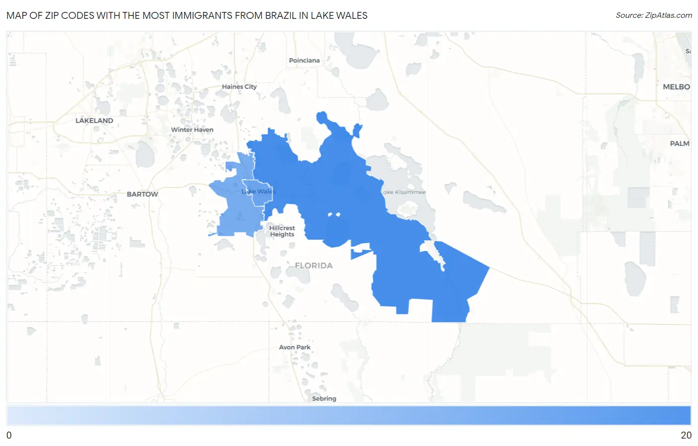 Zip Codes with the Most Immigrants from Brazil in Lake Wales Map
