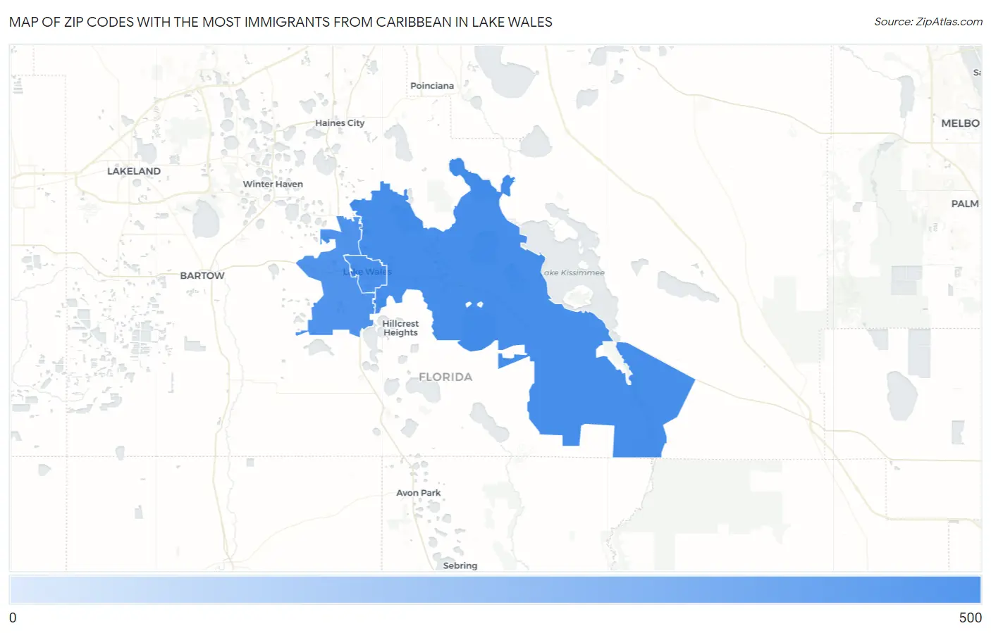Zip Codes with the Most Immigrants from Caribbean in Lake Wales Map