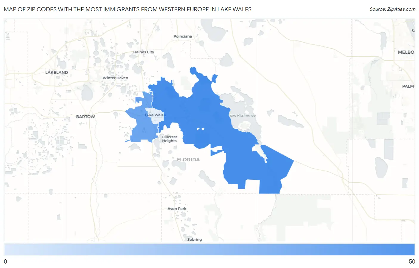 Zip Codes with the Most Immigrants from Western Europe in Lake Wales Map