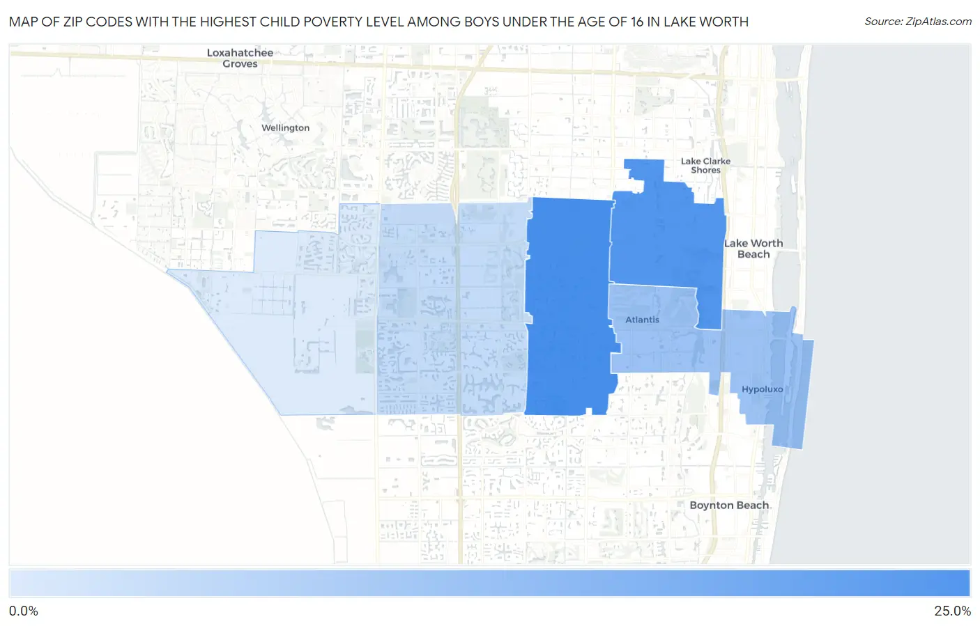 Zip Codes with the Highest Child Poverty Level Among Boys Under the Age of 16 in Lake Worth Map