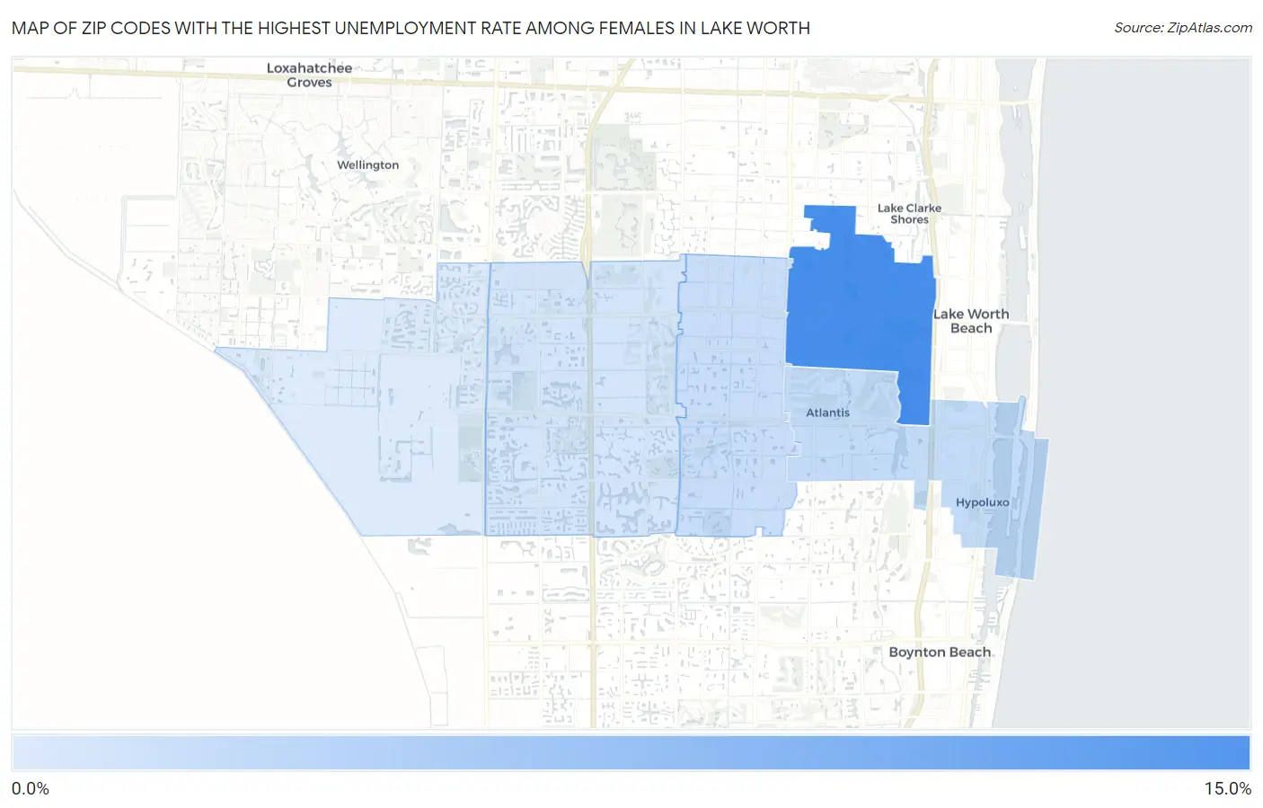 Zip Codes with the Highest Unemployment Rate Among Females in Lake Worth Map