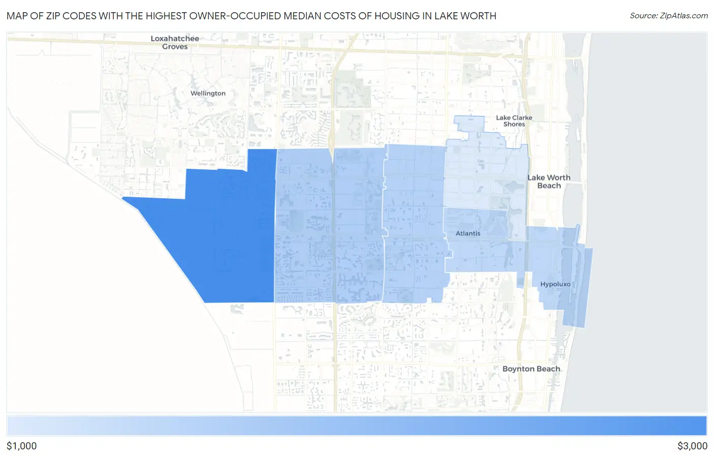 Zip Codes with the Highest Owner-Occupied Median Costs of Housing in Lake Worth Map