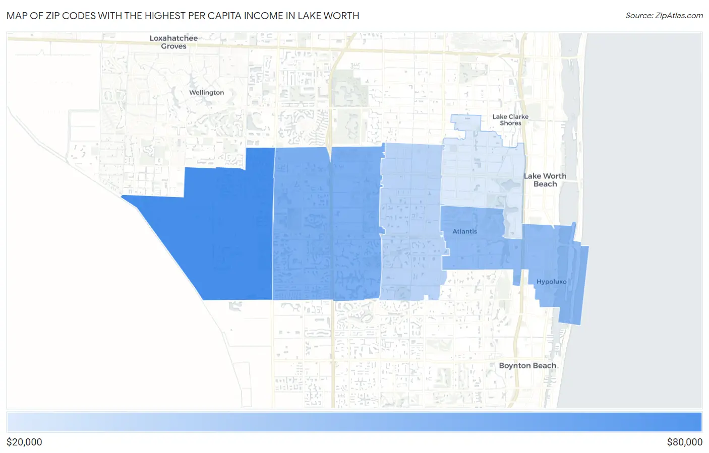 Zip Codes with the Highest Per Capita Income in Lake Worth Map