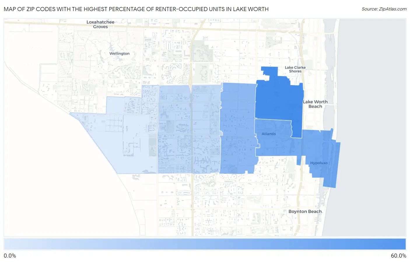 Zip Codes with the Highest Percentage of Renter-Occupied Units in Lake Worth Map