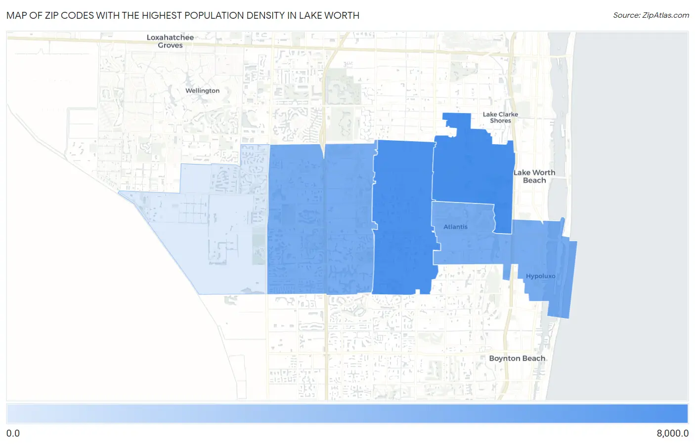 Zip Codes with the Highest Population Density in Lake Worth Map