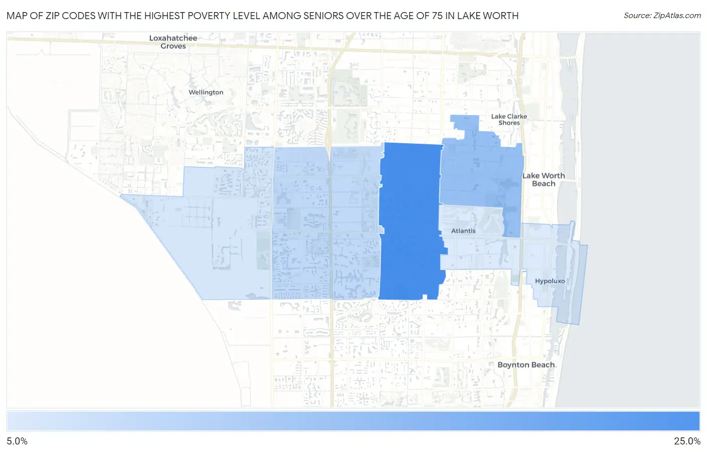 Zip Codes with the Highest Poverty Level Among Seniors Over the Age of 75 in Lake Worth Map