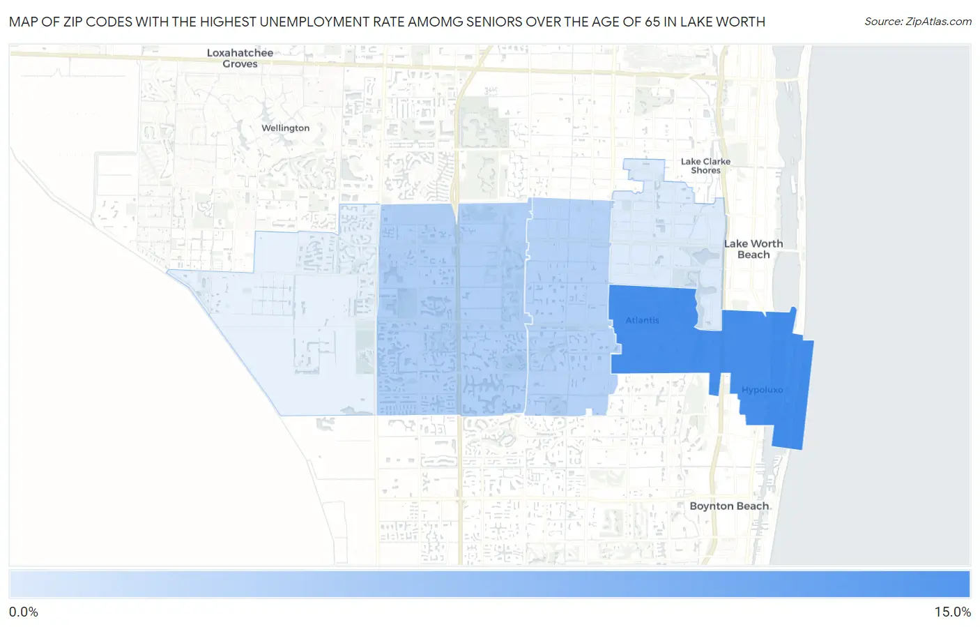 Zip Codes with the Highest Unemployment Rate Amomg Seniors Over the Age of 65 in Lake Worth Map