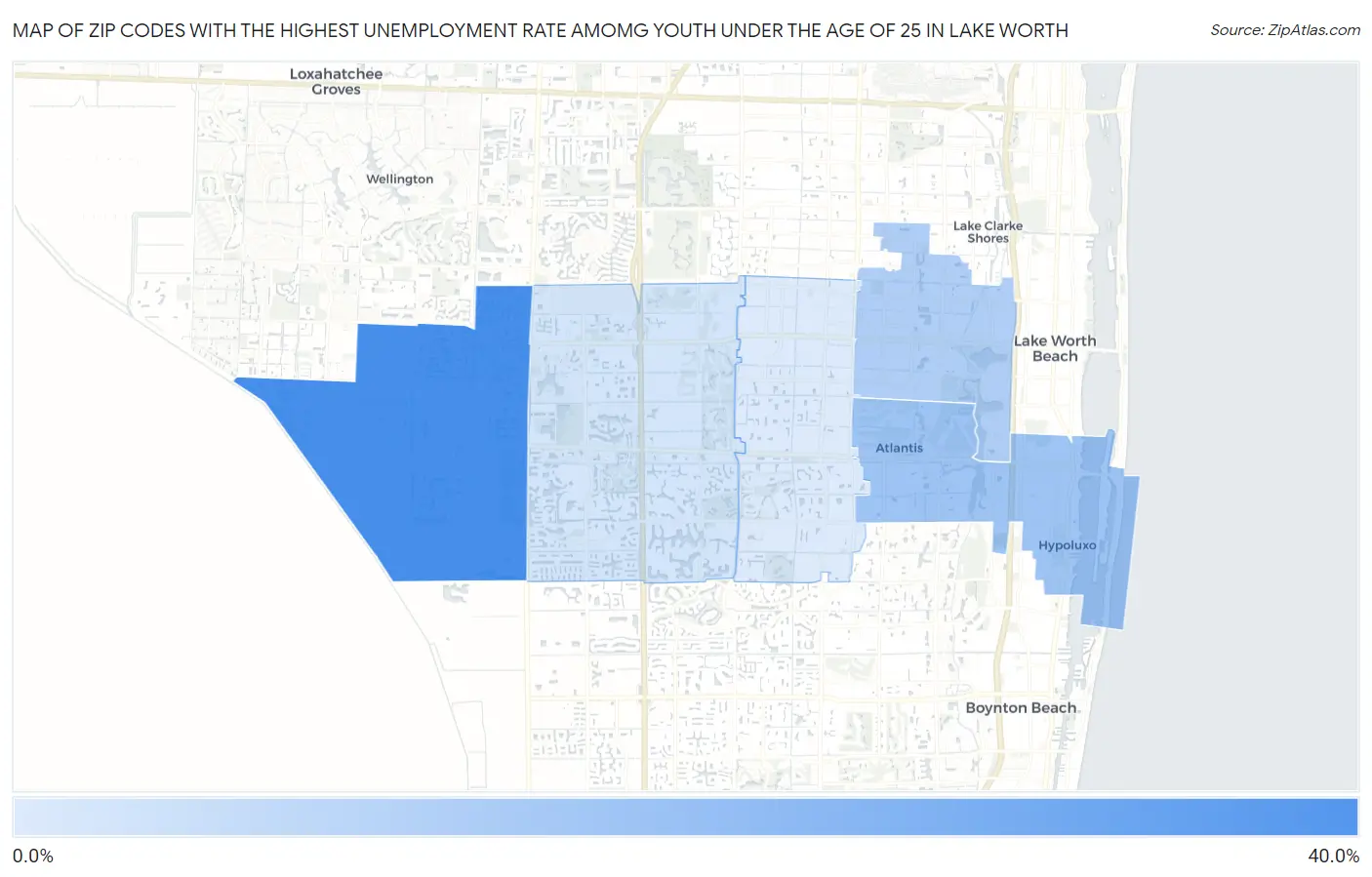 Zip Codes with the Highest Unemployment Rate Amomg Youth Under the Age of 25 in Lake Worth Map