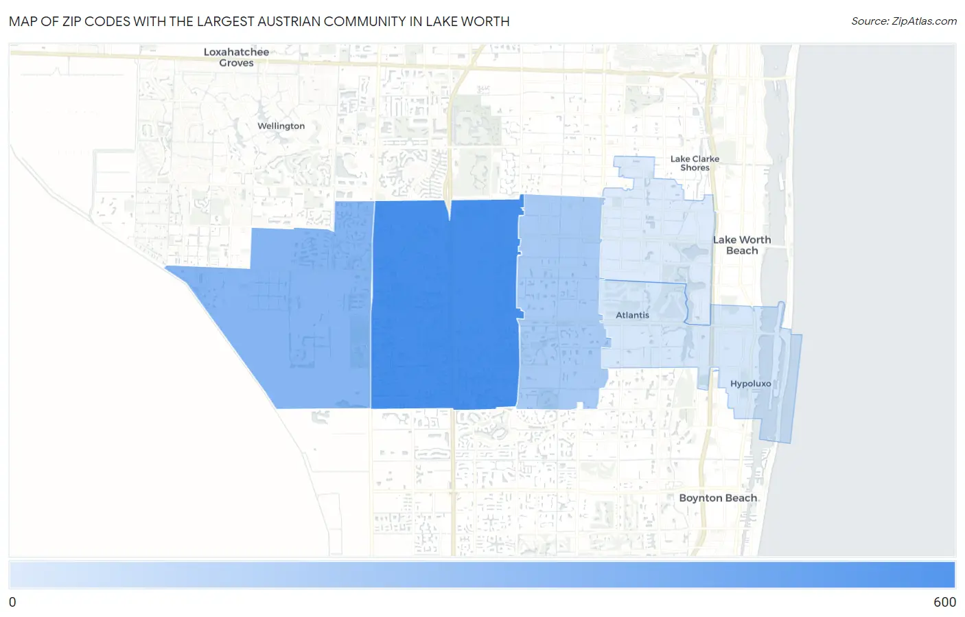 Zip Codes with the Largest Austrian Community in Lake Worth Map