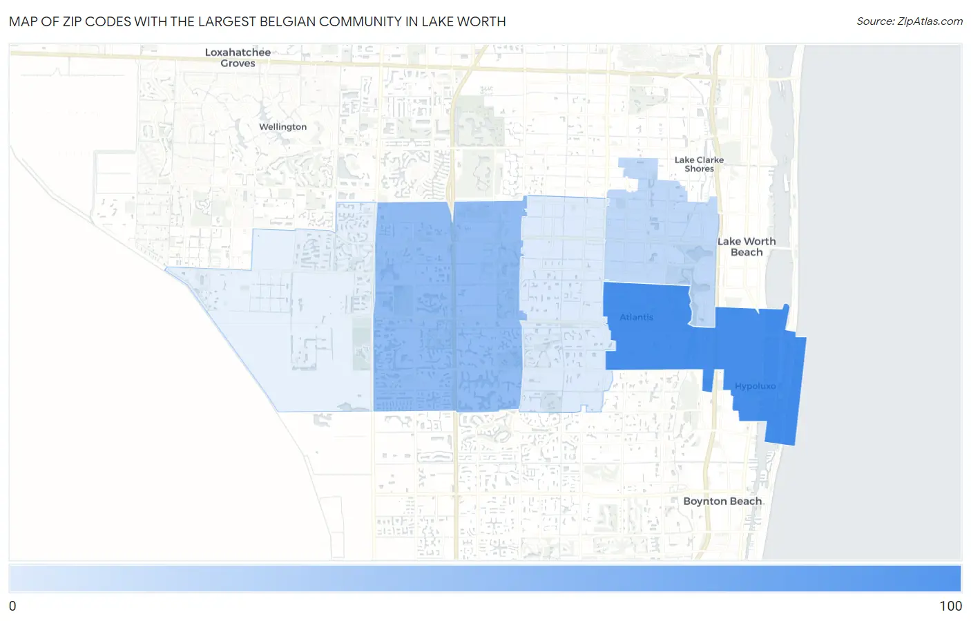 Zip Codes with the Largest Belgian Community in Lake Worth Map