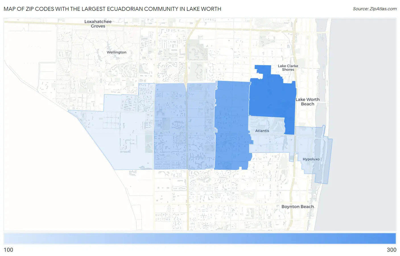 Zip Codes with the Largest Ecuadorian Community in Lake Worth Map