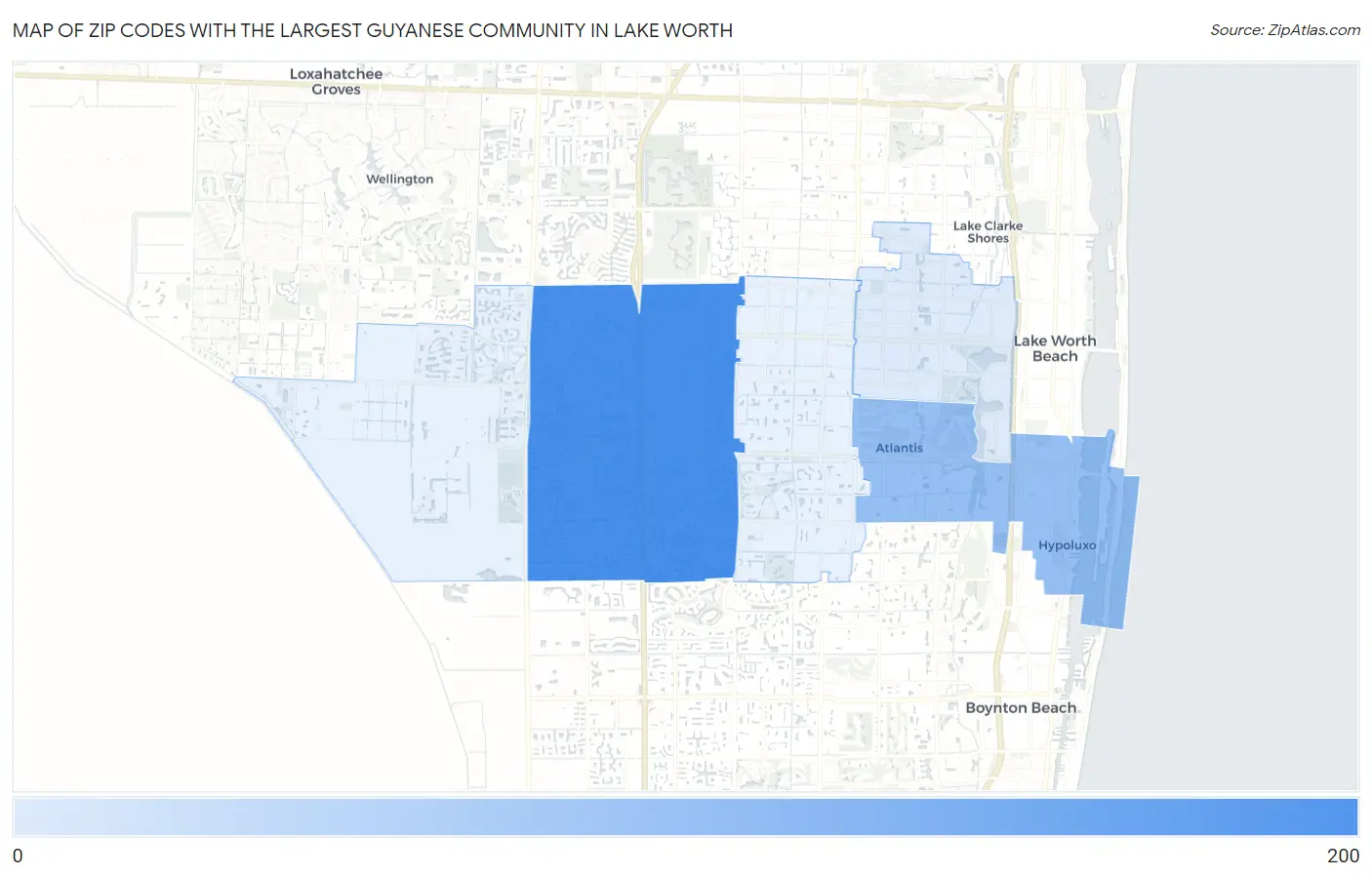 Zip Codes with the Largest Guyanese Community in Lake Worth Map