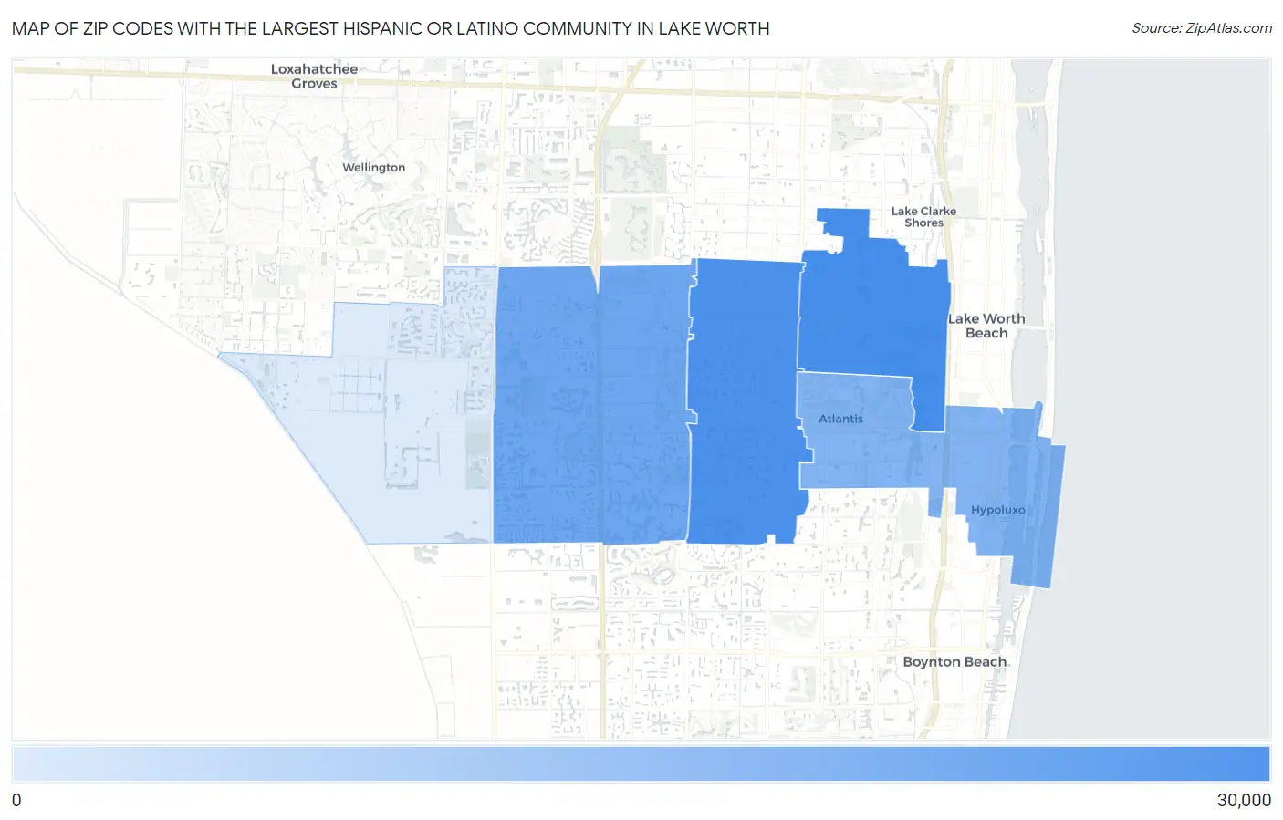 Zip Codes with the Largest Hispanic or Latino Community in Lake Worth Map