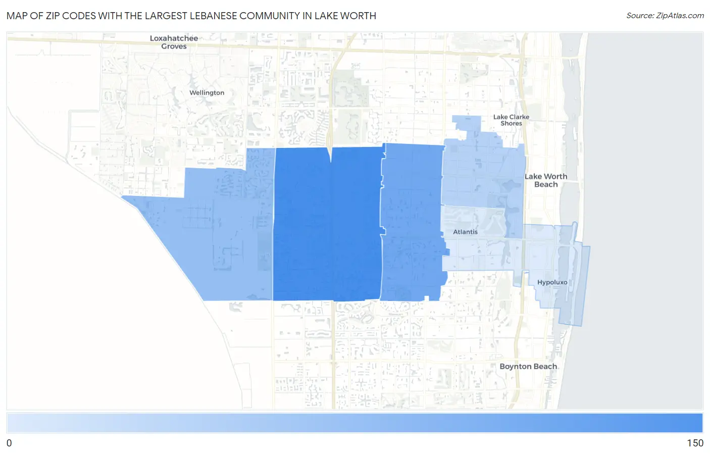 Zip Codes with the Largest Lebanese Community in Lake Worth Map