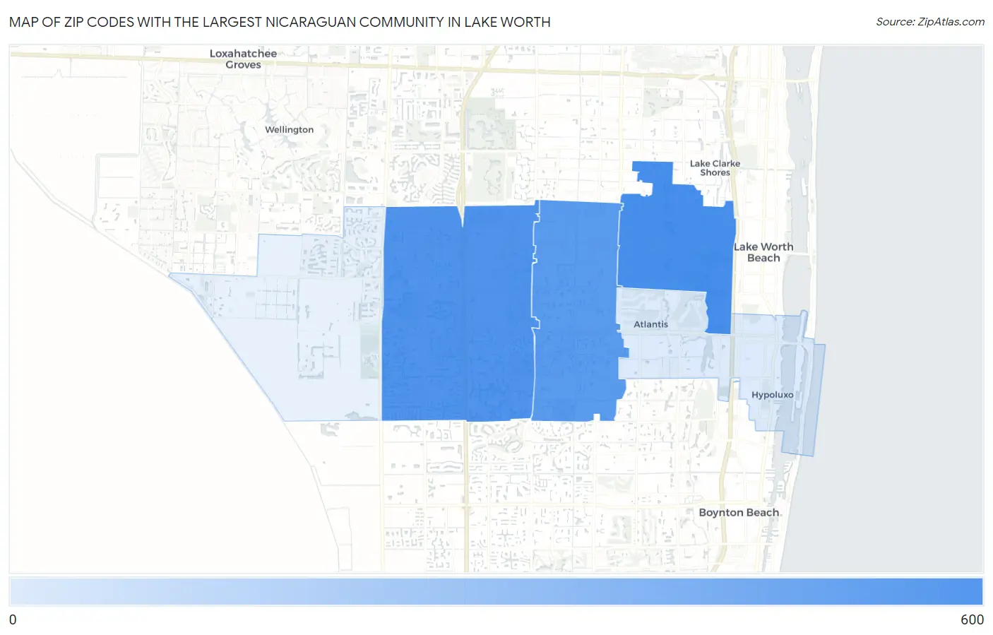Zip Codes with the Largest Nicaraguan Community in Lake Worth Map