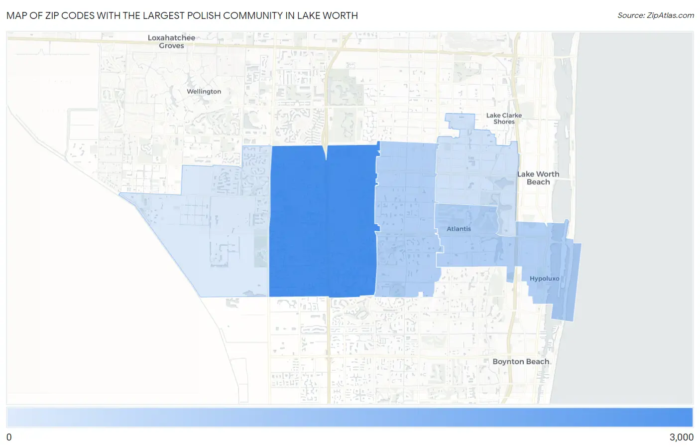 Zip Codes with the Largest Polish Community in Lake Worth Map