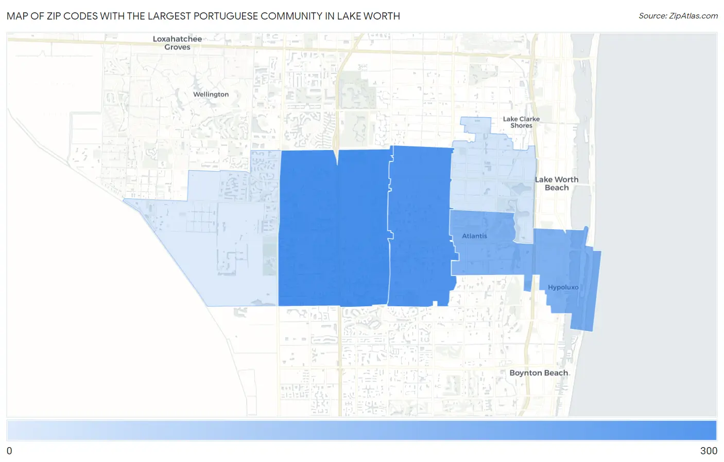 Zip Codes with the Largest Portuguese Community in Lake Worth Map