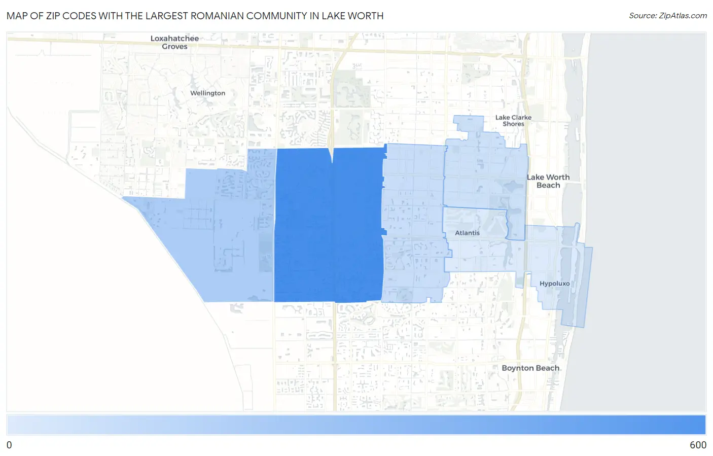 Zip Codes with the Largest Romanian Community in Lake Worth Map
