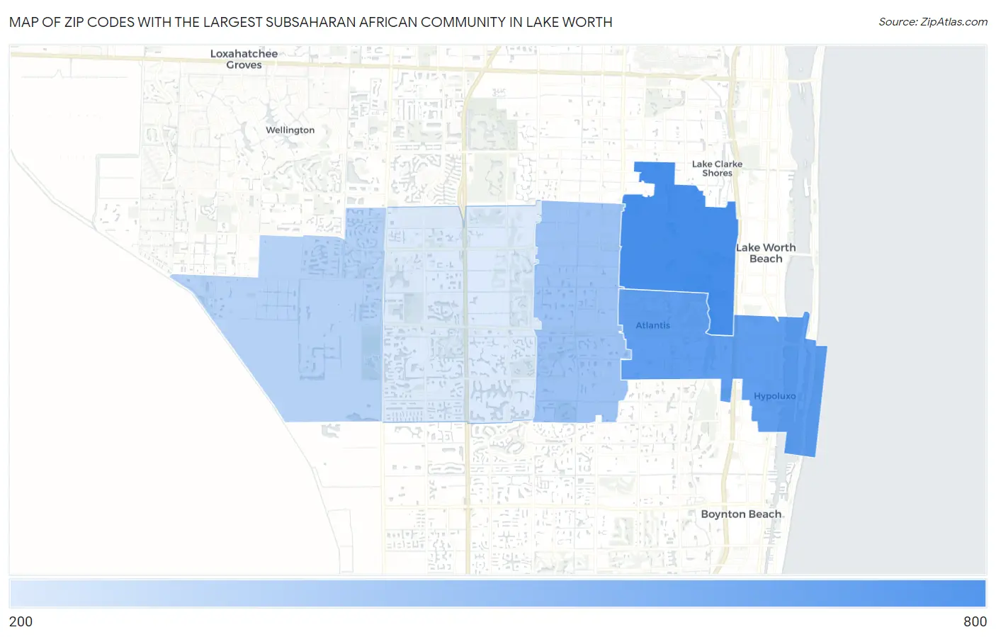 Zip Codes with the Largest Subsaharan African Community in Lake Worth Map