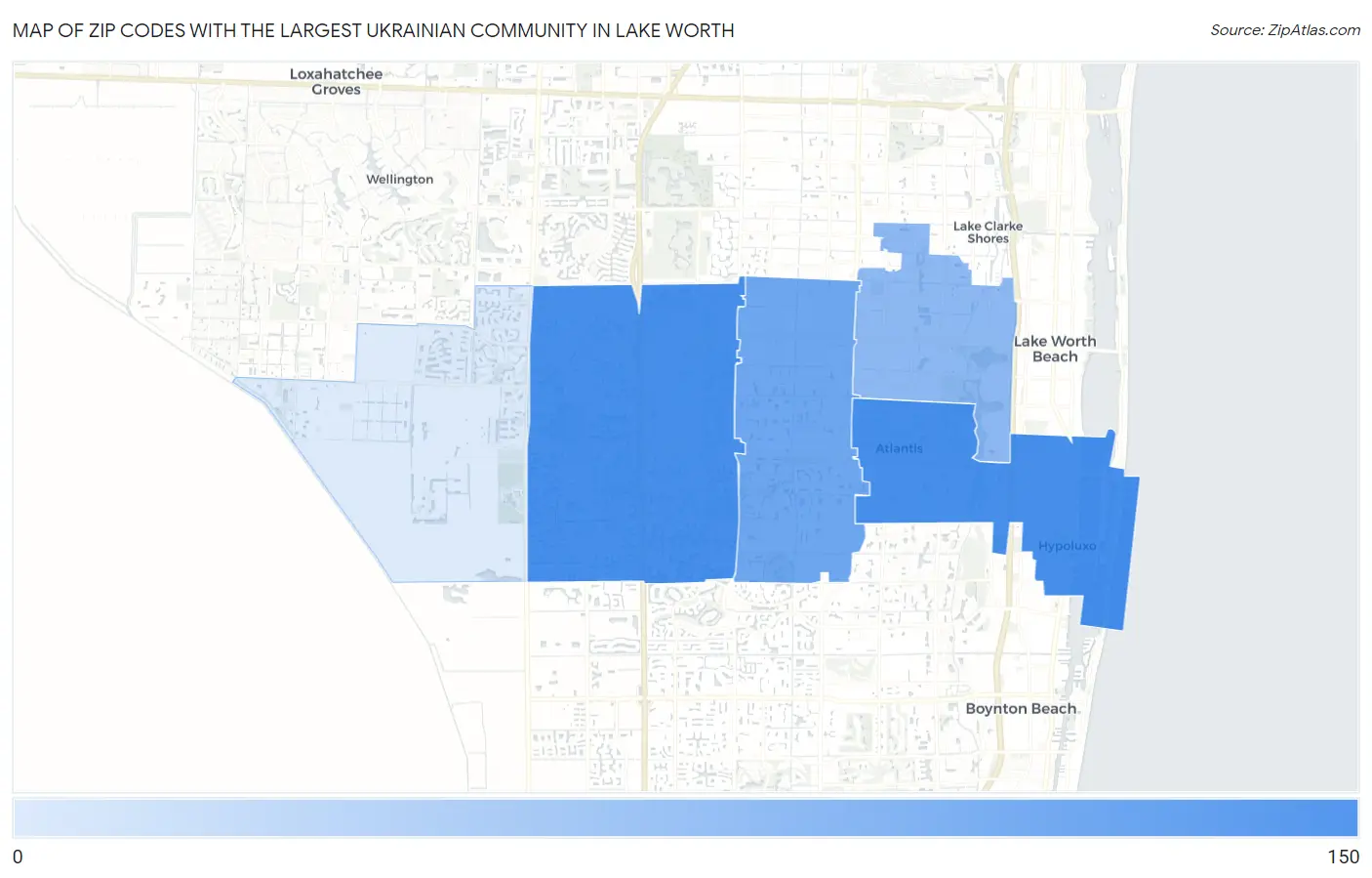 Zip Codes with the Largest Ukrainian Community in Lake Worth Map