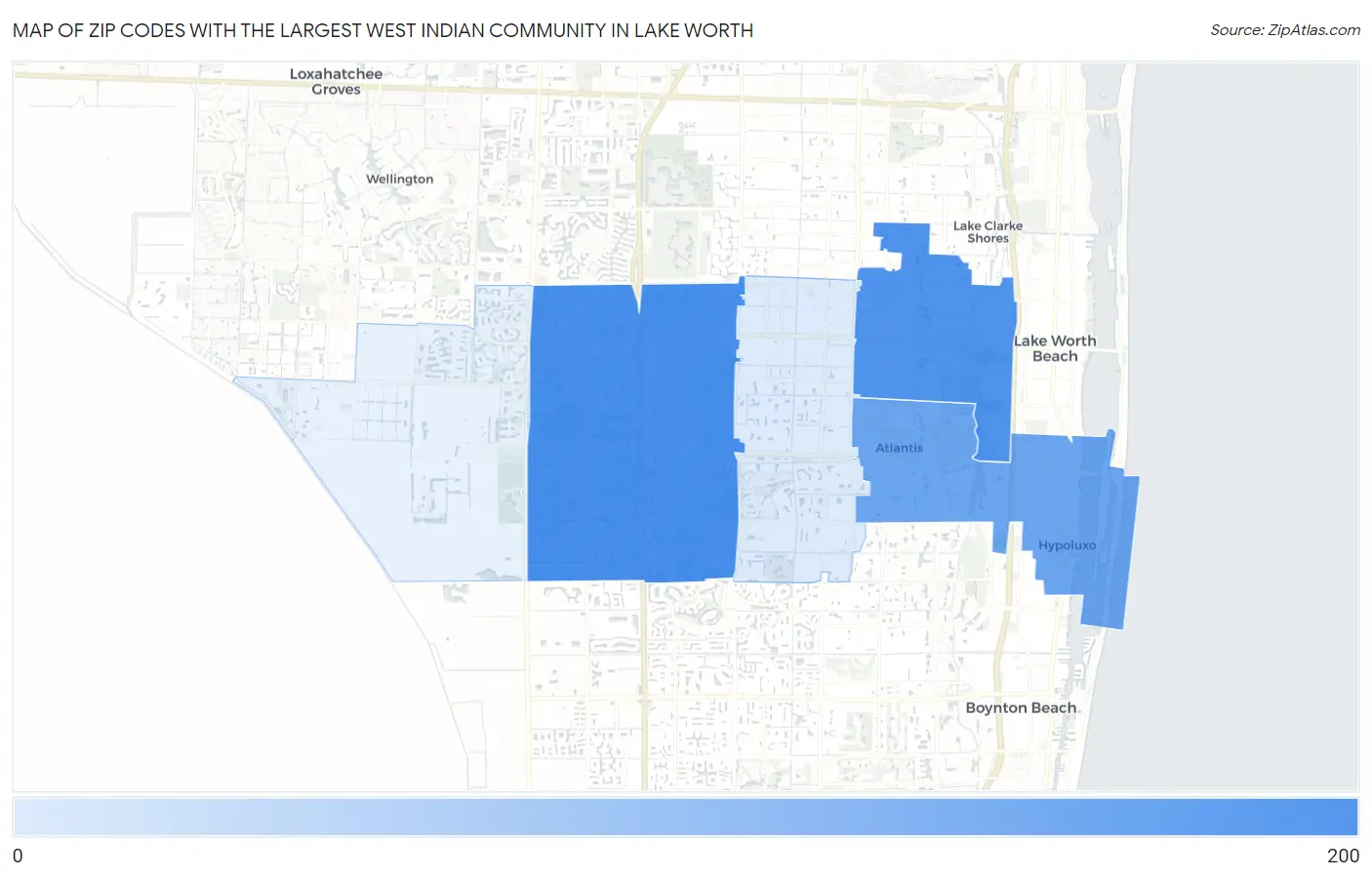 Zip Codes with the Largest West Indian Community in Lake Worth Map