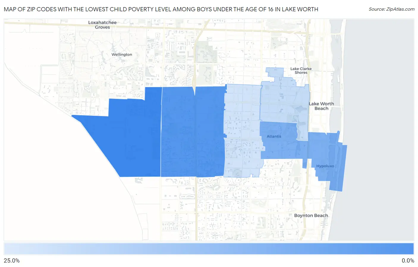Zip Codes with the Lowest Child Poverty Level Among Boys Under the Age of 16 in Lake Worth Map