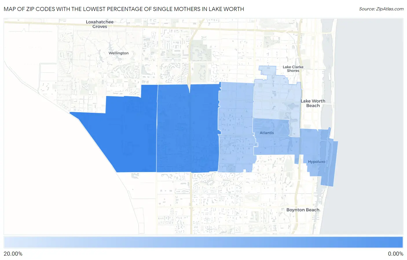 Zip Codes with the Lowest Percentage of Single Mothers in Lake Worth Map